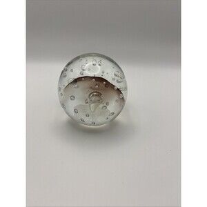 Paperweight Art Glass Orb Controlled Bubble Hand Blown Clear Brownish Purple 3”